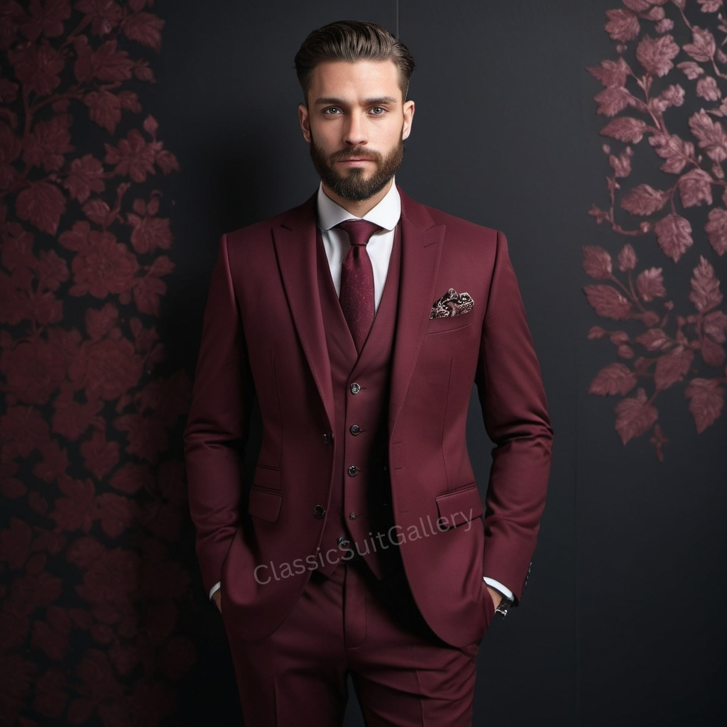 Luxury Red Wine 3 Piece suit